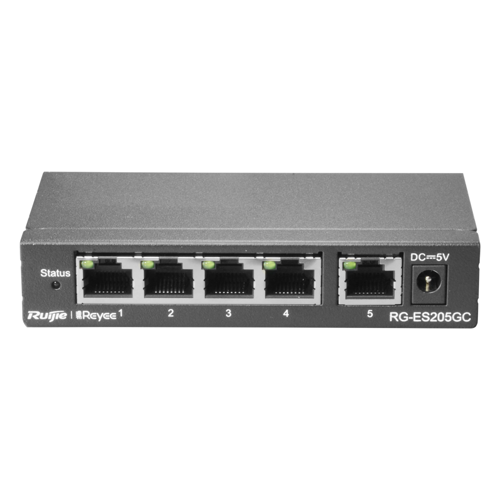 Commutateur Intelligent Gigabit à 5 Ports RJ45 Gigabit Boîtier en Acier de Bureau RG-ES205GC